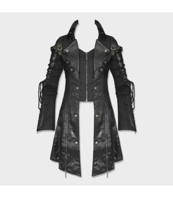 Men Steampunk Military Long Coat | Men Gothic Punk Poison Black Officer Jacket